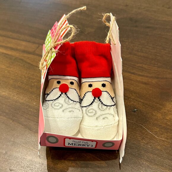 NWT Mud Pie Santa Car Socks - Red and White - 0-12 Months - Christmas Gift - Picture 1 of 4